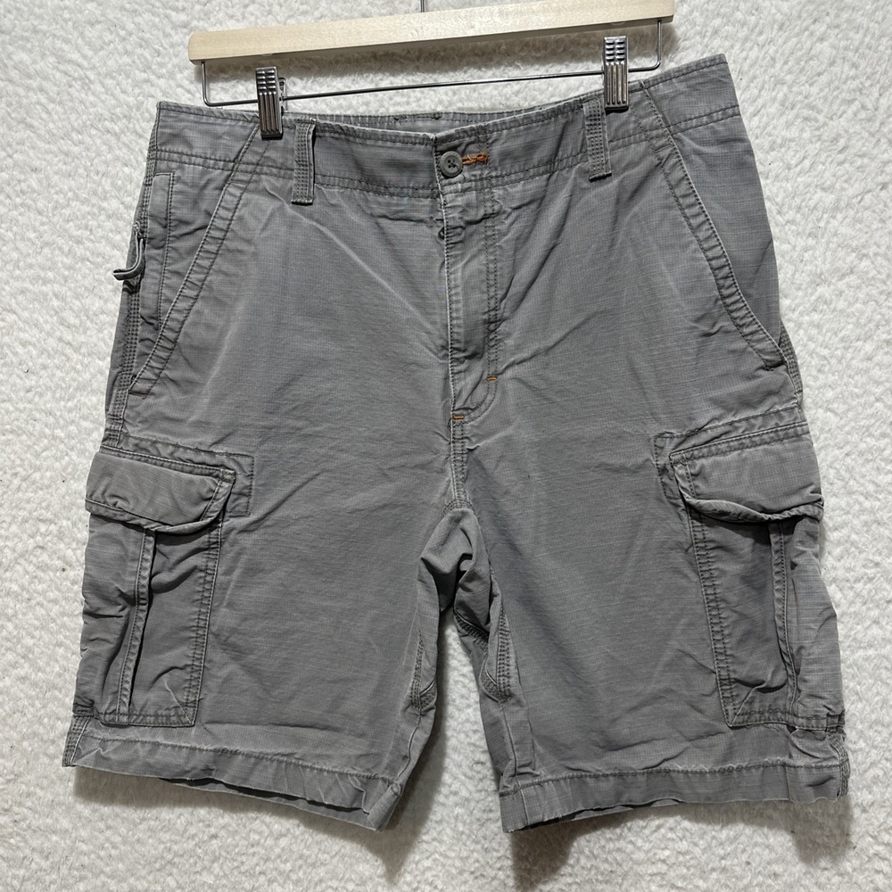 LL Bean Natural Fit Cargo Shorts Men's Size 34W Gray Belt Loops Hiking Outdoors